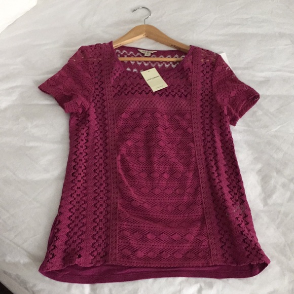 SOLD Lucky Brand NWT Pink Summer Crocheted Top - Picture 4 of 7